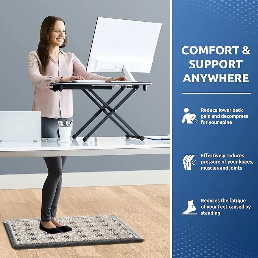 Luxe Home Columbo Anti-Fatigue Kitchen Mat - 51x99 cm Non-Slip Cushioned Comfort Mat - Moroccan Tile Pattern Standing Desk Mat - Waterproof and Easy to Clean for Home and Office
